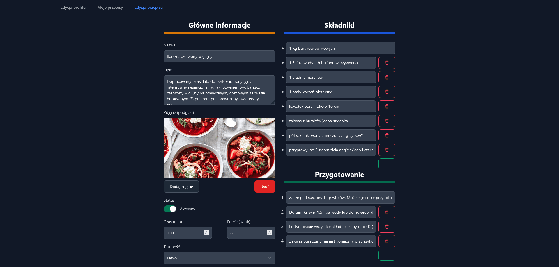 Edycja przepisu